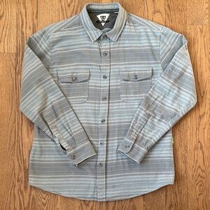 Vissla Long-Sleeve Button-Down Shirt – Blue & Gray Striped Size Large
